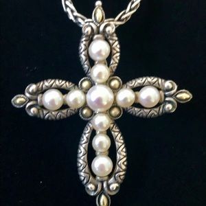 Barbara Bixby Pearl Cross Sterling & 18K Pendant